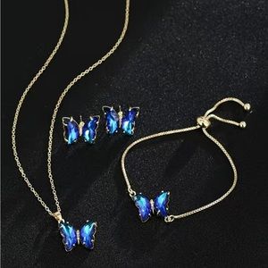 4Pc 18K blue crystal jewelry set